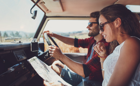 Couple driving waring polarised lenses using map