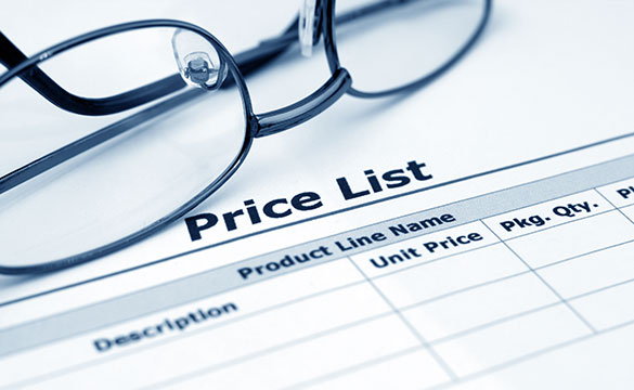 Glasses on a paper price list