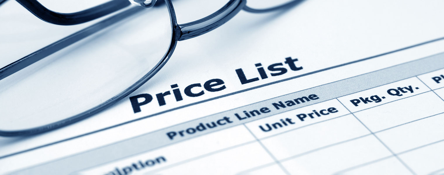 Glasses on a paper price list