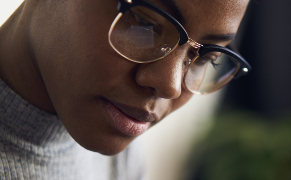 Closeup of woman wearing Vision Digital lenses